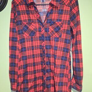 Passport Lightweight Tunic Flannel Shirt Rollup Sleeves Womens Size S